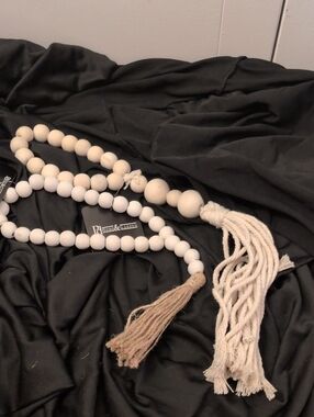 2 Home & Garden Wooden Bead Tassel Garland in Natural and White